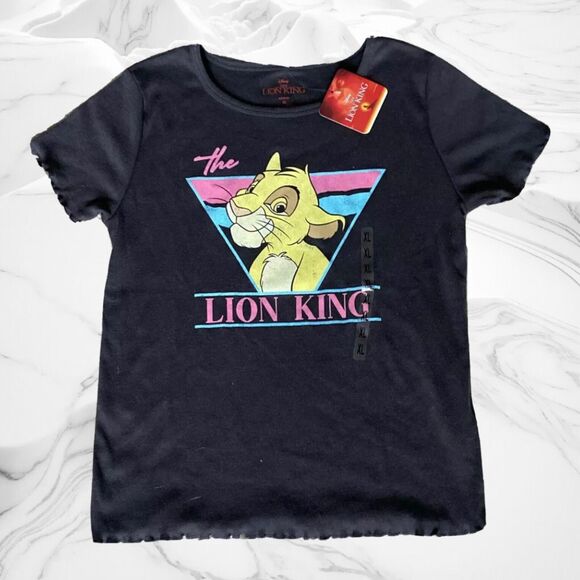 Disney The Lion King Black Tee XL Junior Simba Stretch Ruffle Hem Crew Neck NWT - Picture 2 of 5